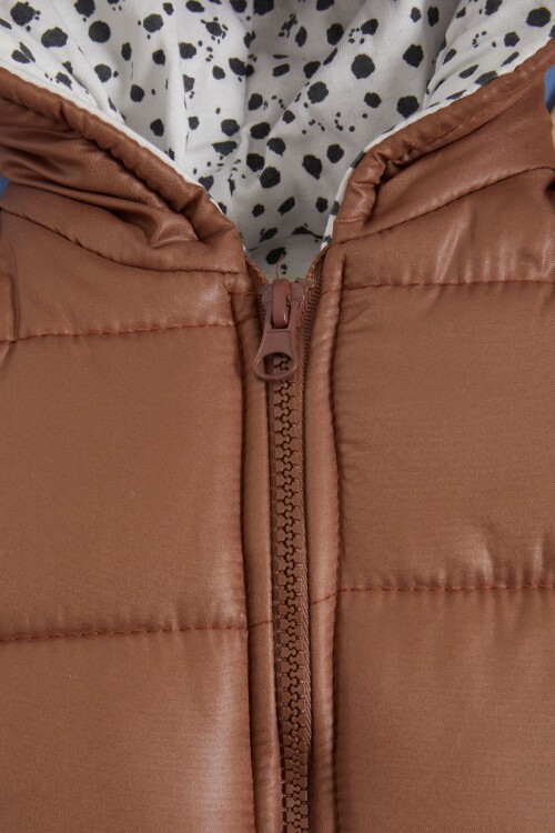 Krem Pati Baskılı Kulaklı Şişme Yelekli Erkek bebek 3lü Takım 16045