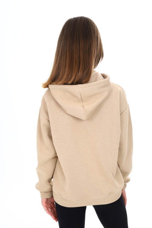 Krem Pengai Yazı Baskı Polarlı Kız Çocuk Sweatshirt 16462