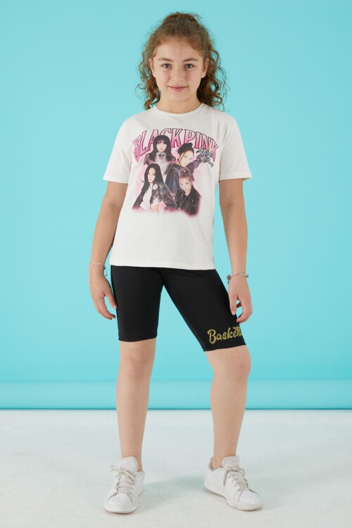 Krem Simli Yazılı Baskılı Kız Tişört 15666