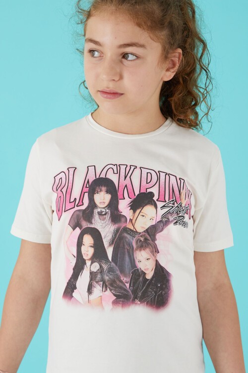 Krem Simli Yazılı Baskılı Kız Tişört 15666