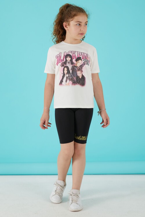 Krem Simli Yazılı Baskılı Kız Tişört 15666