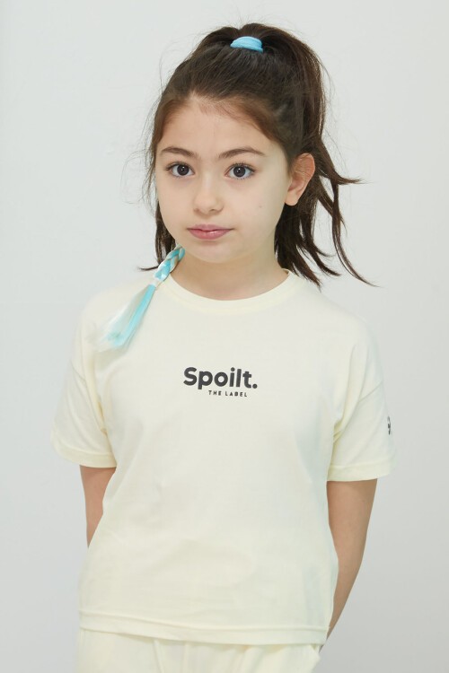 Krem Yazı Baskılı Kız Çocuk Alt Üst Takım 15395