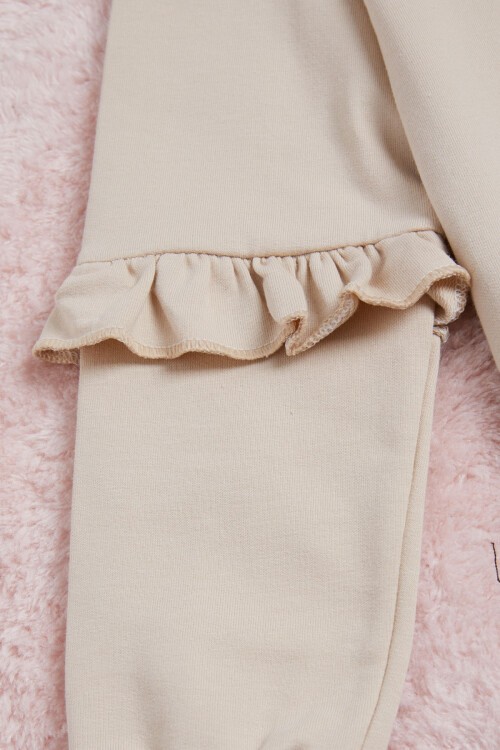 Krem Yazı Baskılı Püsküllü Kız Çocuk Sweatshirt 16310