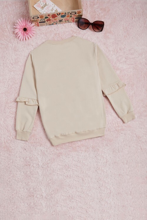 Krem Yazı Baskılı Püsküllü Kız Çocuk Sweatshirt 16310