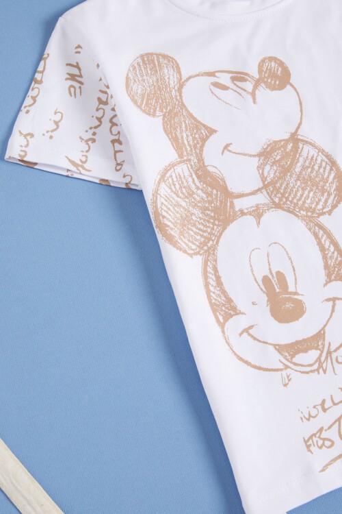 Krem Yazılı Karakter Baskılı Erkek Çocuk Şortlu Takım 16035