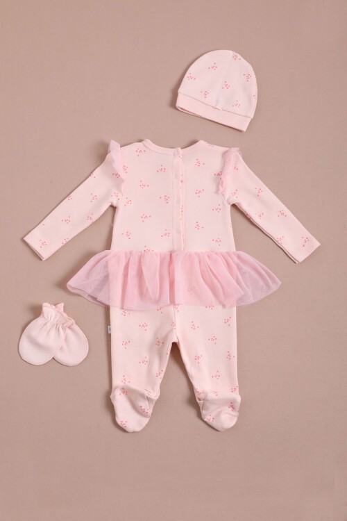 Kuş Baskılı Çiçekli Şapkalı Kız Bebek Tulum Takım 16129