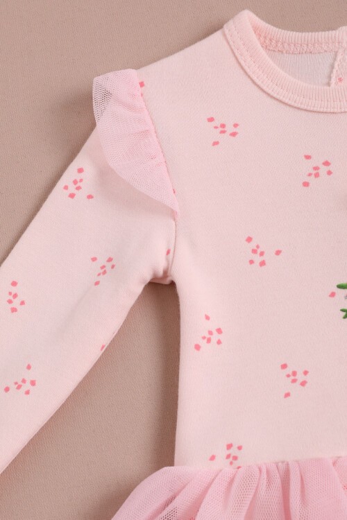 Kuş Baskılı Çiçekli Şapkalı Kız Bebek Tulum Takım 16129