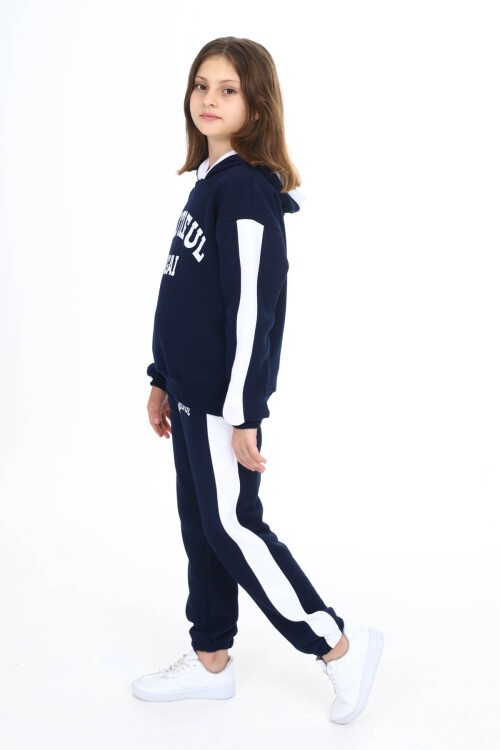 Lacivert Beautiful Baskılı Kız Çocuk Polarlı Eşofman Takımı 16523