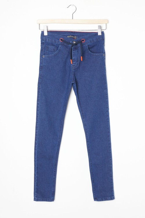 Lacivert Beli Bağcıklı Erkek Çocuk Jean Pantolon 16243