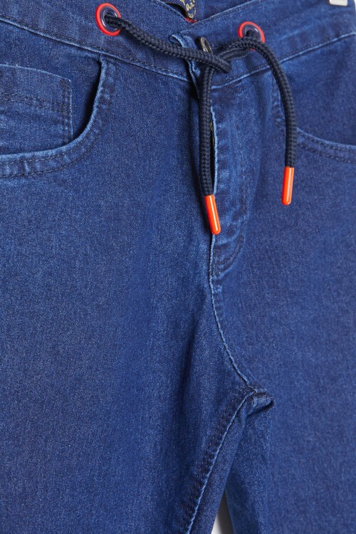 Lacivert Beli Bağcıklı Erkek Çocuk Jean Pantolon 16243