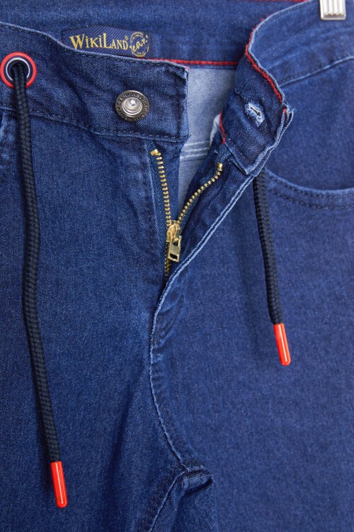 Lacivert Beli Bağcıklı Erkek Çocuk Jean Pantolon 16243