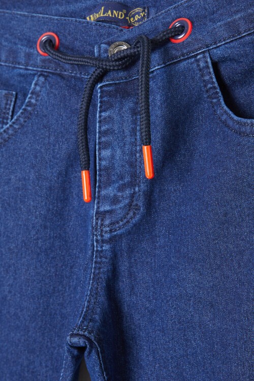 Lacivert Beli Bağcıklı Erkek Çocuk Jean Pantolon 16243