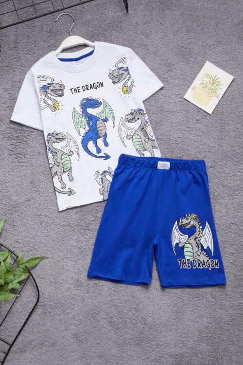 Lacivert Ejderha Baskılı Erkek Çocuk Şortlu Takım 15399