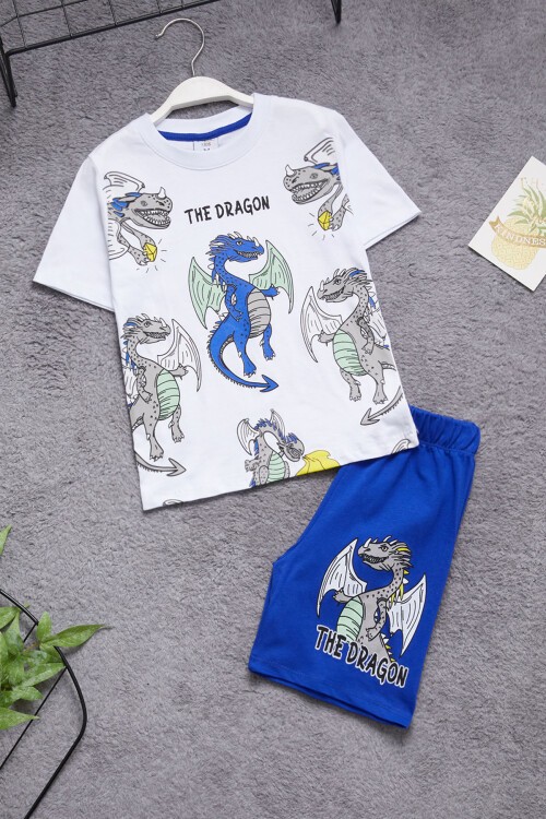 Lacivert Ejderha Baskılı Erkek Çocuk Şortlu Takım 15399