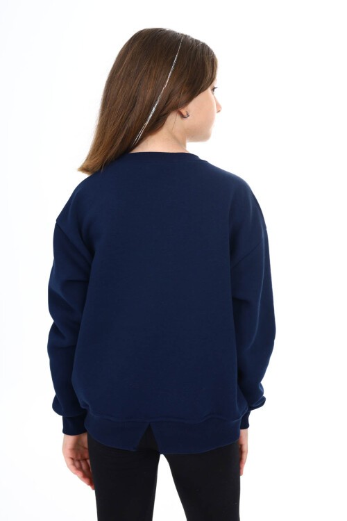 Lacivert Kalp Baskılı Polarlı Kız Çocuk Sweatshirt 16467