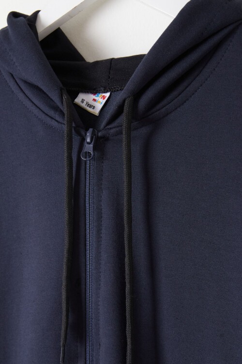 Erkek Çocuk Kapüşonlu Fermuarlı Lacivert Okul Hırkası 16195