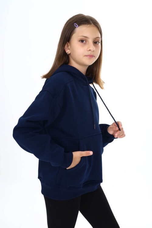 Lacivert Kapüşonlu Polarlı Kız Çocuk Sweatshirt 16500