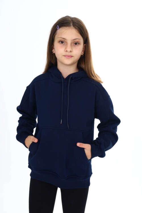 Lacivert Kapüşonlu Polarlı Kız Çocuk Sweatshirt 16500