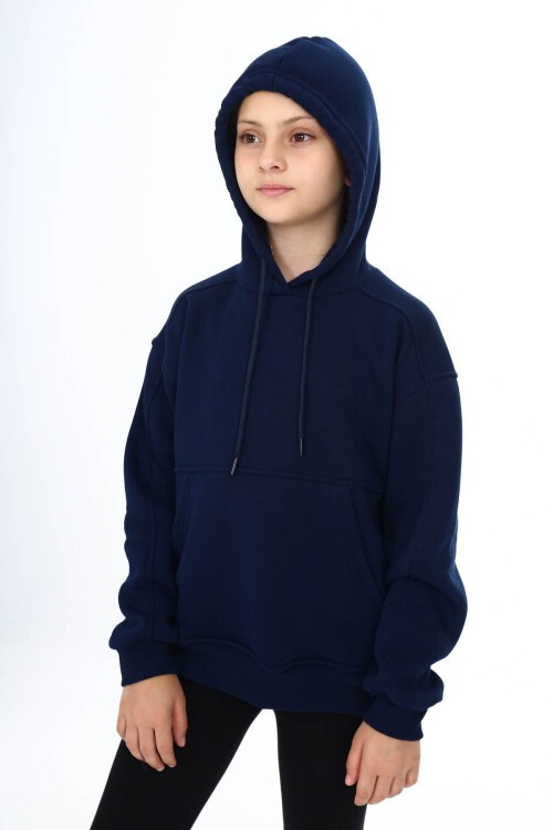 Lacivert Kapüşonlu Polarlı Kız Çocuk Sweatshirt 16500