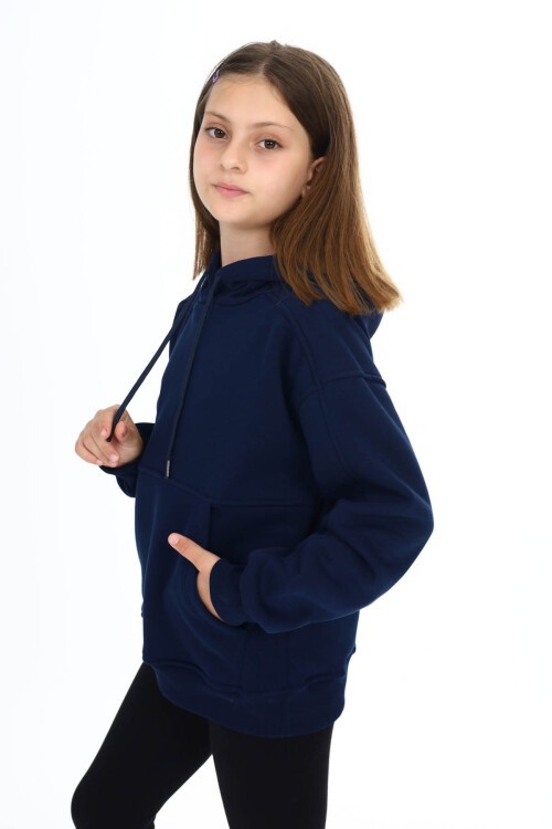 Lacivert Kapüşonlu Polarlı Kız Çocuk Sweatshirt 16500
