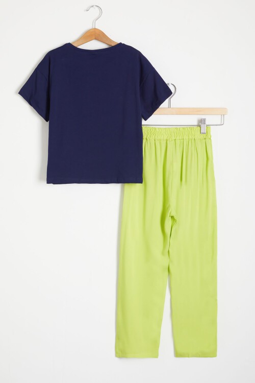 Lacivert Papatya Baskılı Kız Çocuk Alt Üst Yazlık Takım 15461