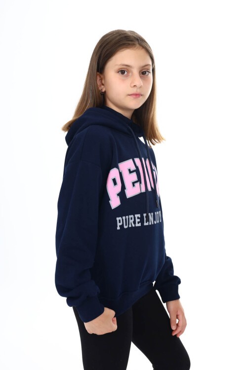 Lacivert Pengai Yazı Baskı Polarlı Kız Çocuk Sweatshirt 16466