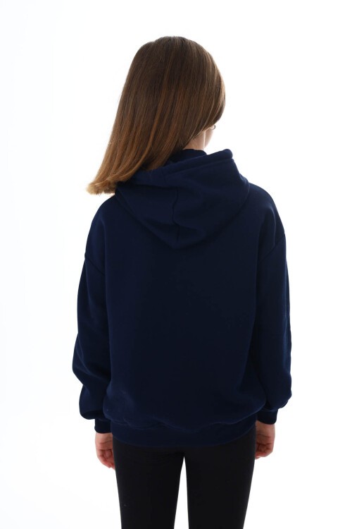 Lacivert Pengai Yazı Baskı Polarlı Kız Çocuk Sweatshirt 16466