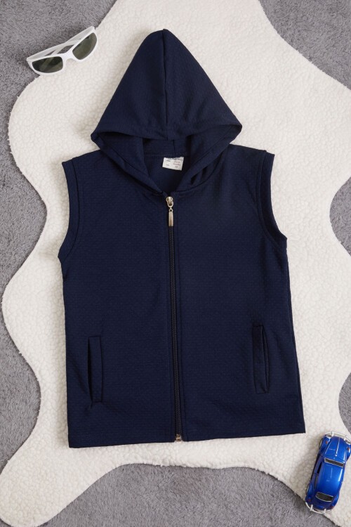 Lacivert Sıfır Kol Kapüşonlu Erkek Bebek Yelek 15668