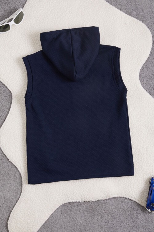 Lacivert Sıfır Kol Kapüşonlu Erkek Bebek Yelek 15668