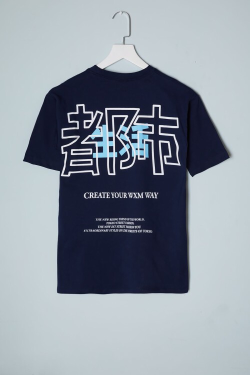 Lacivert Sırt Baskı Detaylı Erkek Tişört 16088