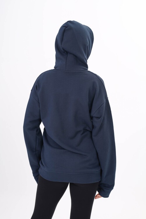 Lacivert Yazı Nakışlı Kapüşonlu Kız Çocuk Sweatshirt 16445