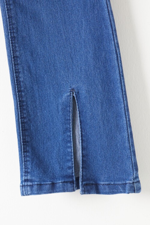 Lacivert Yırtmaçlı İspanyol Paça Kız Çocuk Jean Pantolon 16210