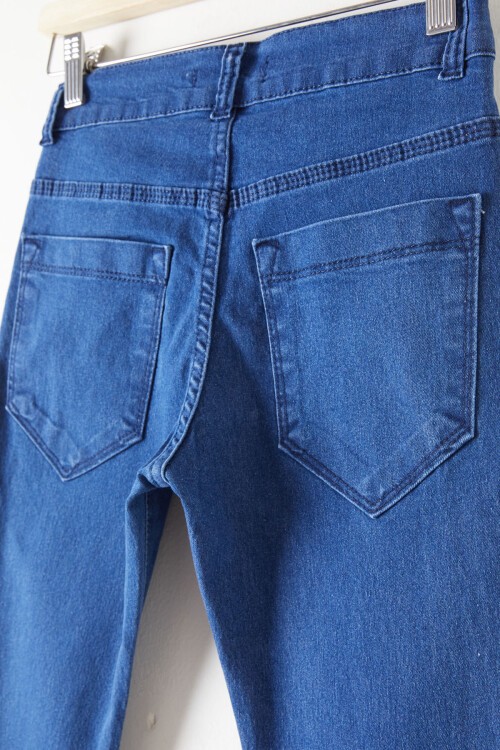 Lacivert Yırtmaçlı İspanyol Paça Kız Çocuk Jean Pantolon 16210