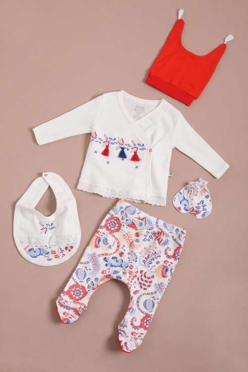 Lalezar Desen Patikli Kız Bebek 5li Yenidoğan Zıbın Seti 16127