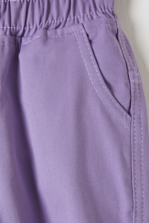 Lila Beli Lastikli Logolu Kız Çocuk Pantolon 16230