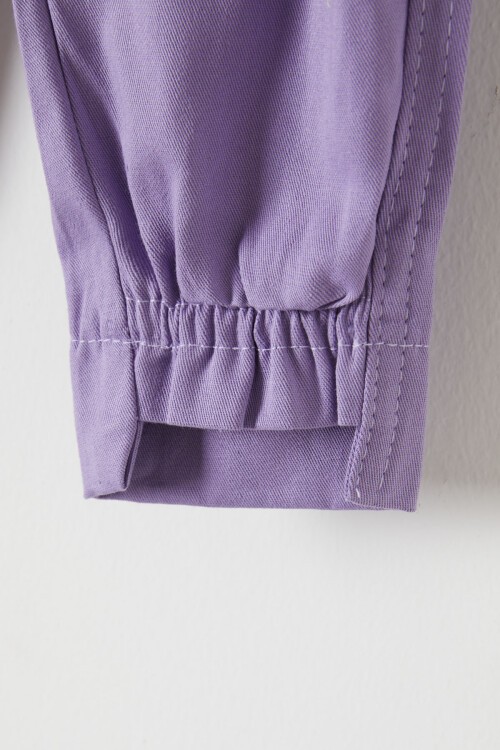 Lila Beli Lastikli Logolu Kız Çocuk Pantolon 16230