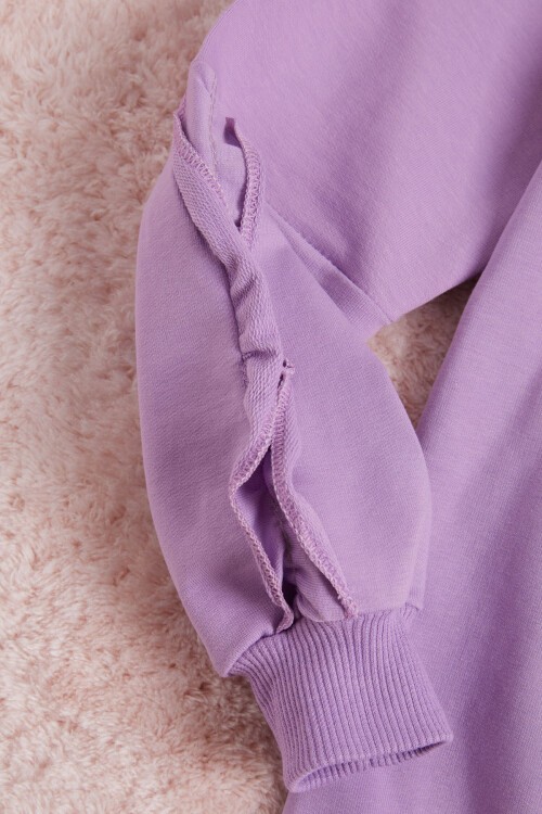 Lila Çiçek Nakışlı Uzun Kol Kız Çocuk Sweatshirt 16307