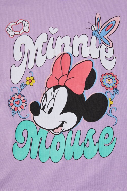 Lila Çiçekli Karakter Baskılı Kız Çocuk Şortlu Takım 15633