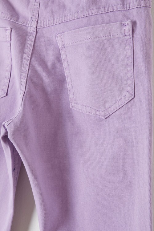 Lila İspanyol Paça Yırtmaçlı Kelebek İşlemeli Kız Pantolon 16212