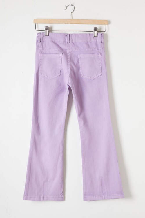 Lila İspanyol Paça Yırtmaçlı Kelebek İşlemeli Kız Pantolon 16212