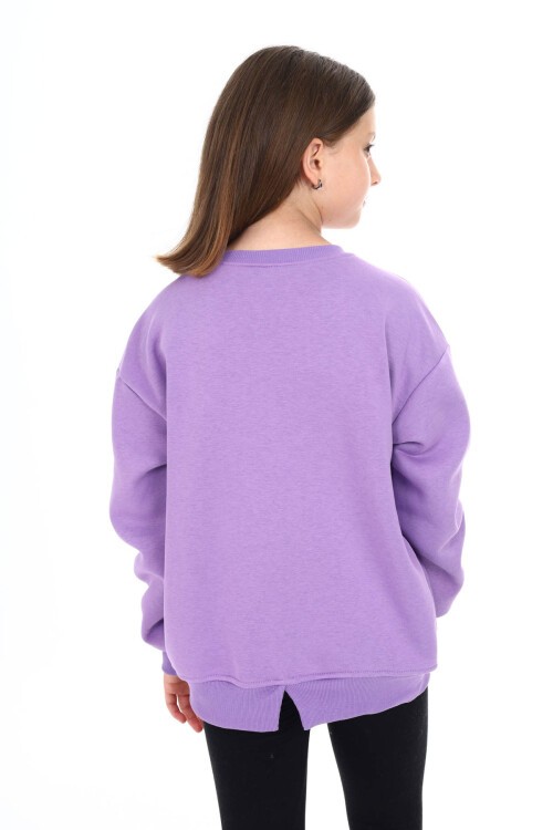 Lila Kalp Baskılı Polarlı Kız Çocuk Sweatshirt 16470