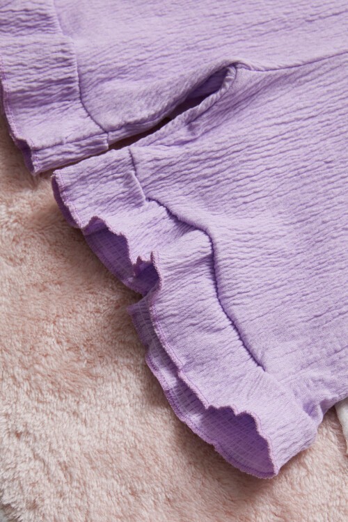 Lila Kalpli Karakter Baskılı Kız Çocuk Şortlu Takım 15448