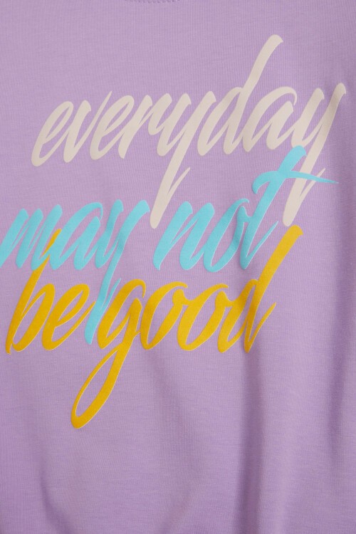 Lila Kolları Renkli Yazı Baskılı Kız Çocuk Sweatshirt 16285