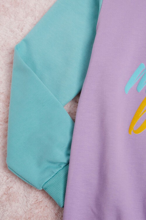 Lila Kolları Renkli Yazı Baskılı Kız Çocuk Sweatshirt 16285