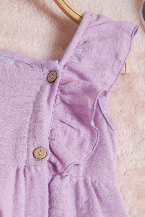 Lila Kolsuz Düğmeli Kız Çocuk Elbise 15596