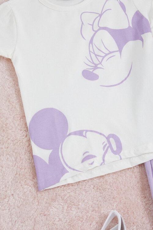 Lila Mickey Karakter Baskılı Kız Çocuk Tişörtlü Takım 16078