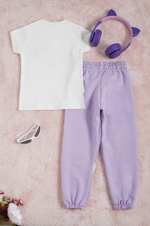 Lila Mickey Karakter Baskılı Kız Çocuk Tişörtlü Takım 16078