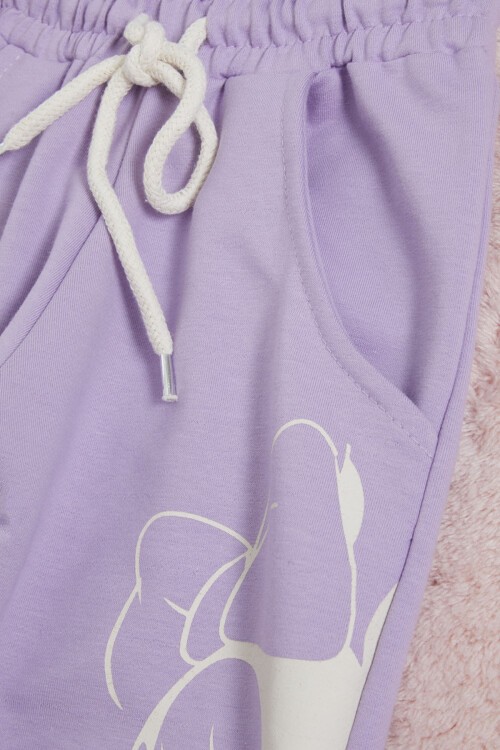 Lila Mickey Karakter Baskılı Kız Çocuk Tişörtlü Takım 16078