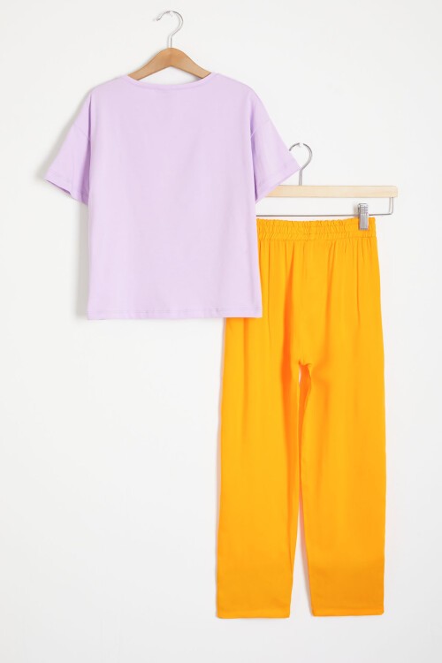 Lila Papatya Baskılı Kız Çocuk Alt Üst Yazlık Takım 15462