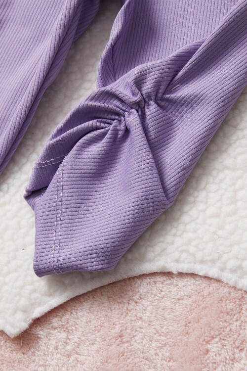 Lila Tavşan Detaylı Kız Çocuk Şortlu Takım 15426